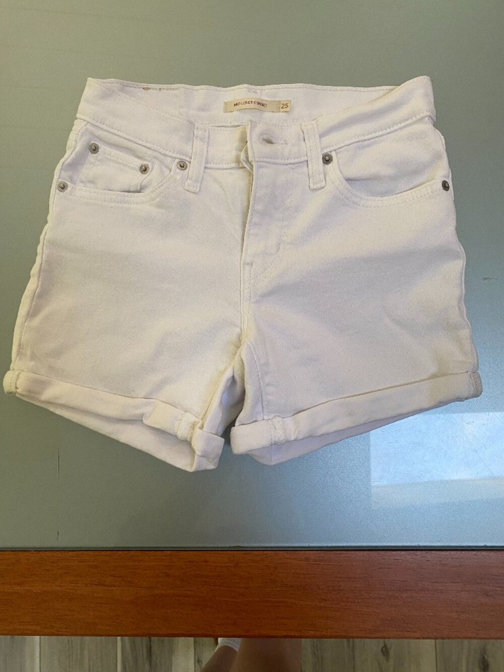 Women's White Levi's Mid-Length Shorts